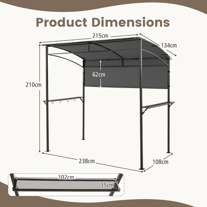 Outdoor Patio BBQ Canopy with Metal Shelves and Hooks-Grey