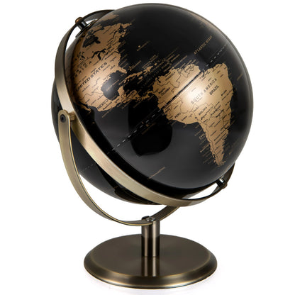 23CM Metallic Black World Globe with Metal Stand-Golden