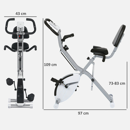 SPORTNOW 5-In-1 Folding Exercise Bike with Arm Workout Bands, Quiet 8-Level Magnetic Resistance Foldable Exercise Bike with LCD, Tablet Holder, Hand Pulse Sensor for Home Use Indoor Cycling, White
