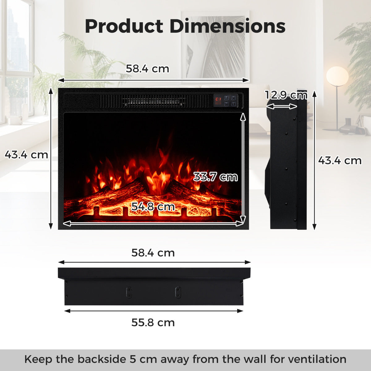 23‚Äù Electric Fireplace 750W/1500W Fireplace Insert