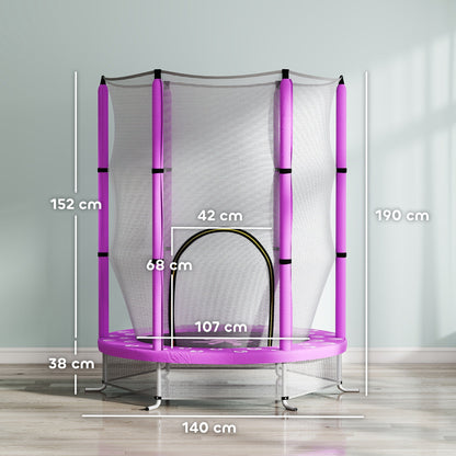 AIYAPLAY 4.6ft Toddler Trampoline w/ Safety Enclosure Net, for Indoor Outdoor Use, Ages 3-6 Years, Purple