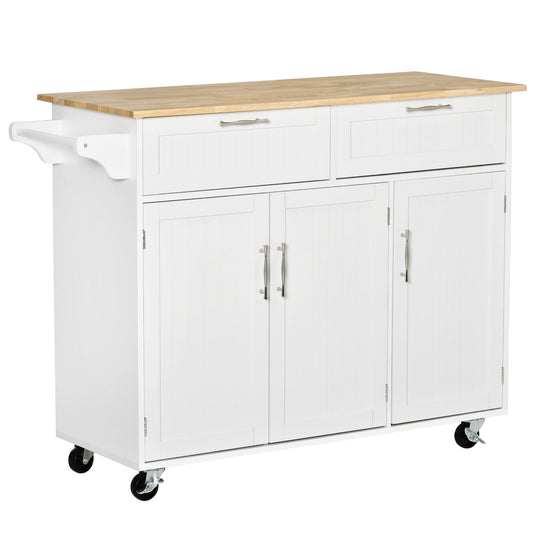 HOMCOM Kitchen Island Utility Cart, z 2 szufladami i szafkami do przechowywania, do jadalni, biały