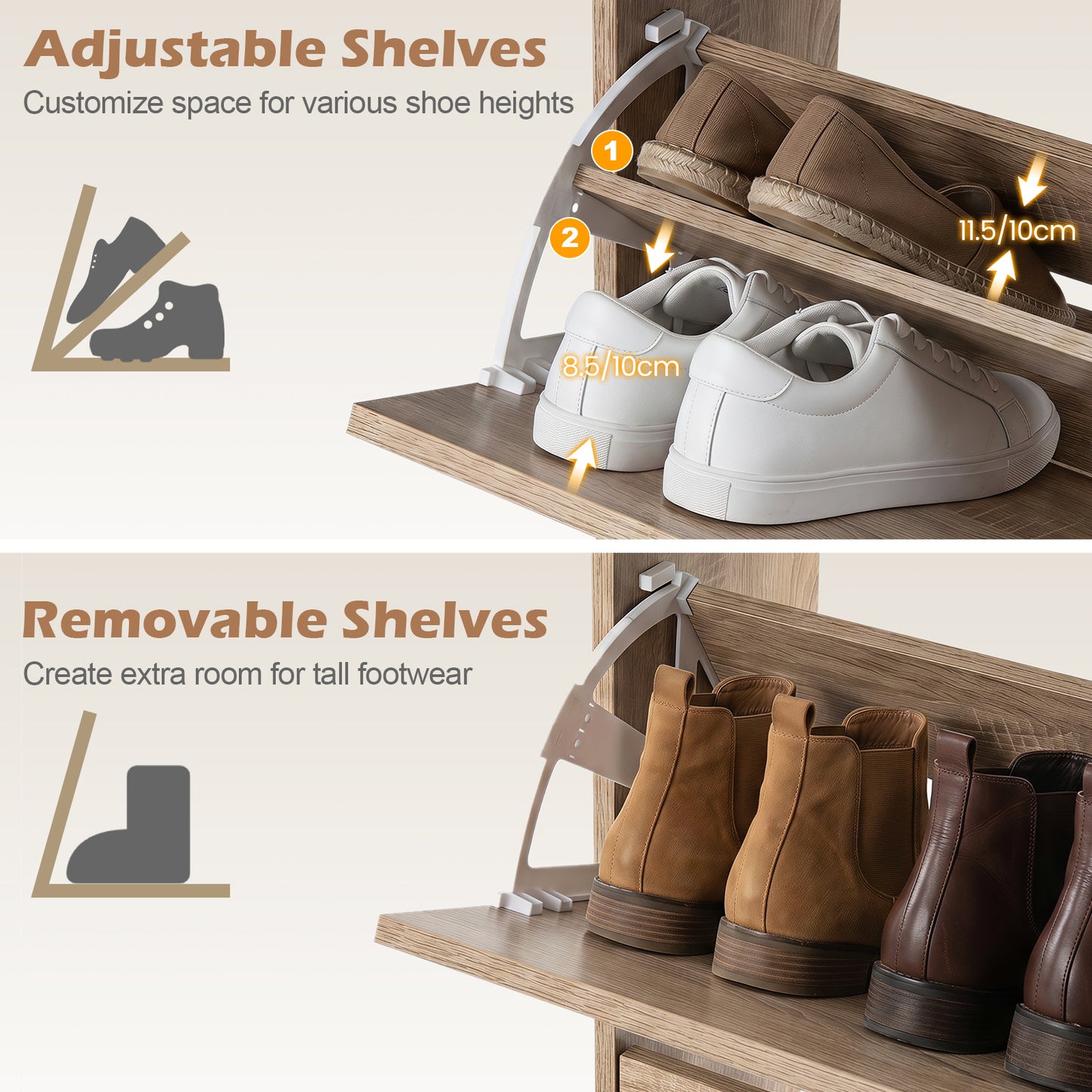 24 CM Narrow Shoe Storage Cabinet with 2 Flip Drawers-Natrual