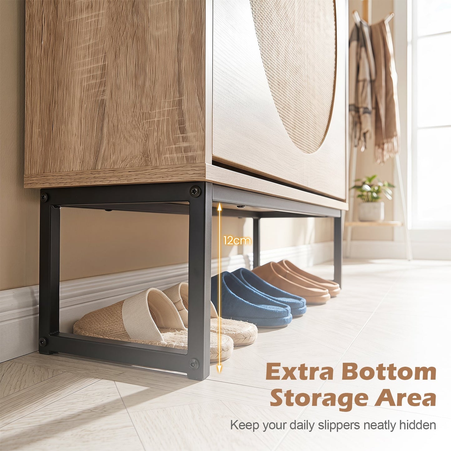 24 CM Narrow Shoe Storage Cabinet with 2 Flip Drawers-Natrual