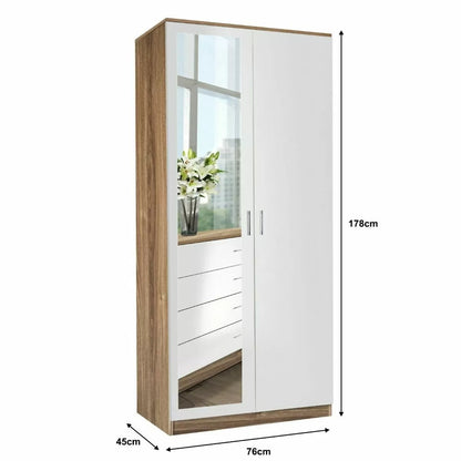 2 Door Wardrobe With Mirror With Large Cupboard Storage - 3 Colours