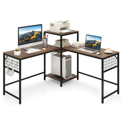240 cm Long Convertible 2-Person Desk with Printer Stand and Adjustable Shelf-Rustic Brown
