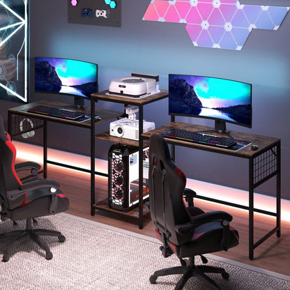 240 cm Long Convertible 2-Person Desk with Printer Stand and Adjustable Shelf-Rustic Brown