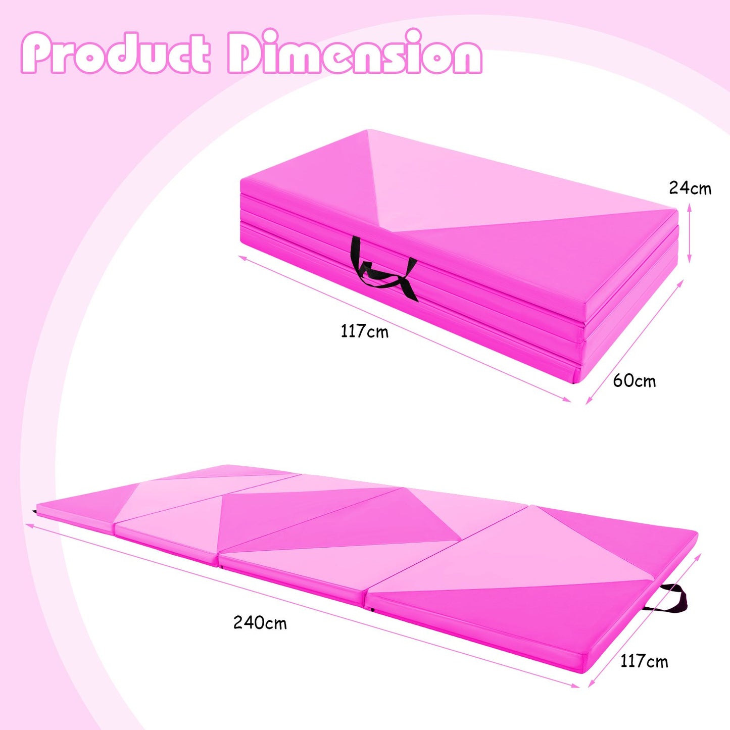 240cm PU Leather Folding Gymnastics Mat-Macaron Pink