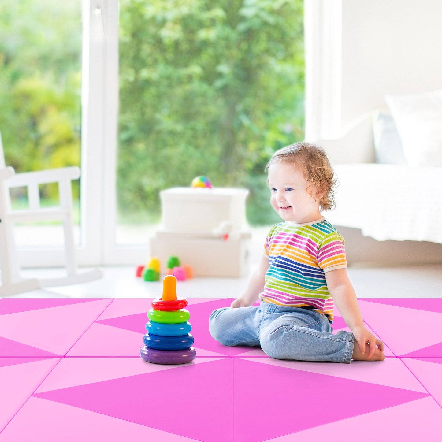 240cm PU Leather Folding Gymnastics Mat-Macaron Pink