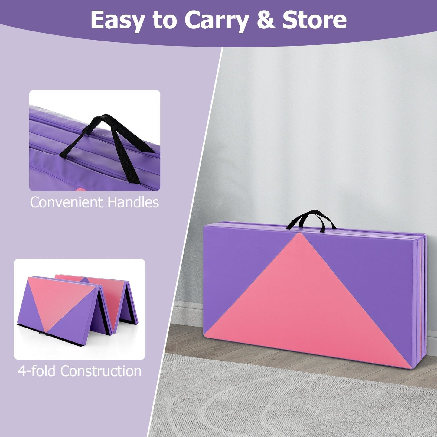 240cm PU Leather Folding Gymnastics Mat-Purple