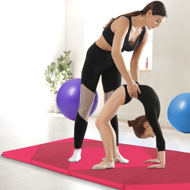 240cm PU Leather Folding Gymnastics Mat-Rose