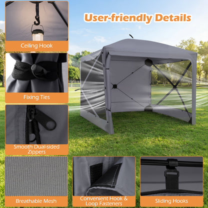 240x240cm Pop up Gazebo Tent with Zippered Door and Privacy Cloths for Camping-Grey