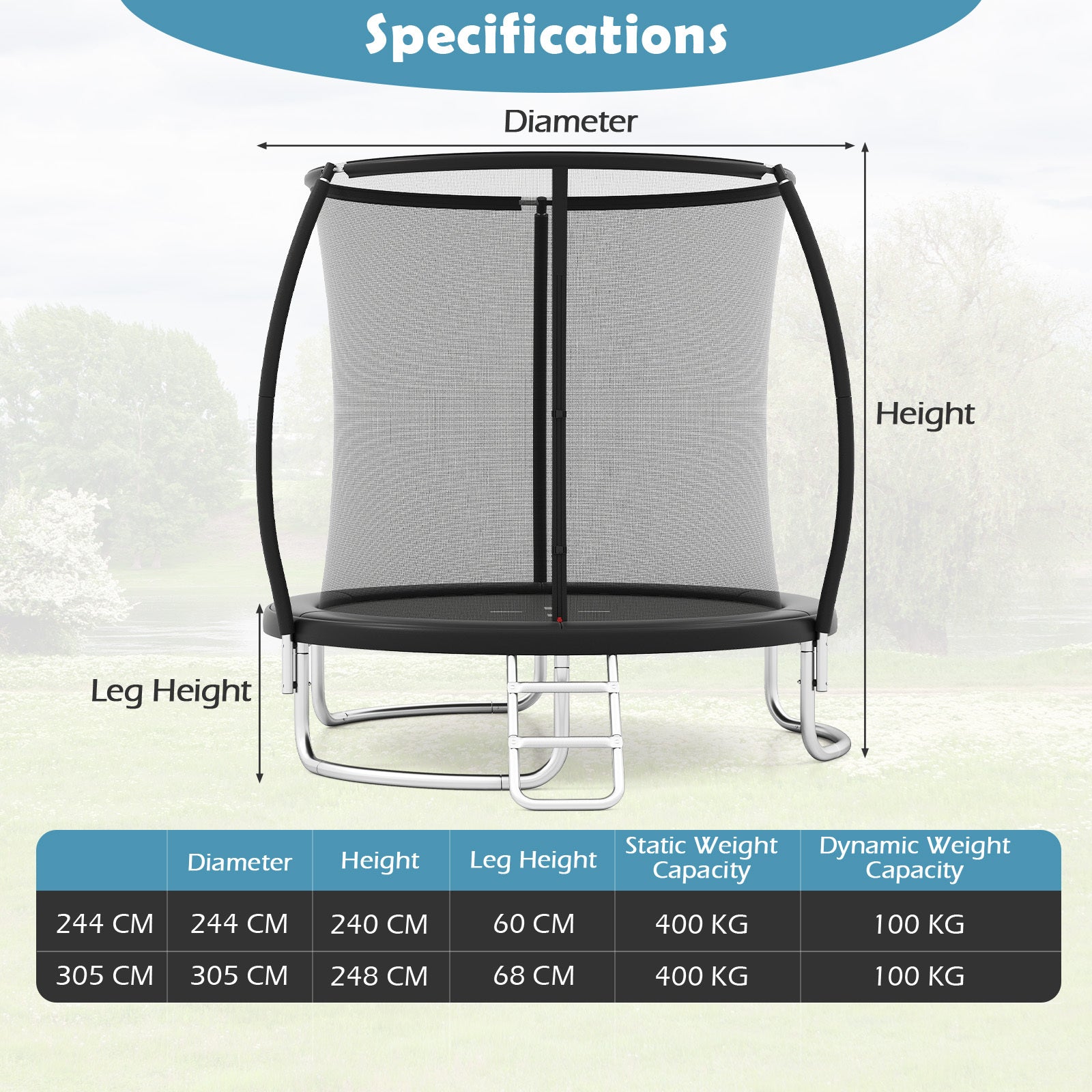 244 cm Outdoor Heavy-Duty Trampoline with Safety Enclosure Net-Black