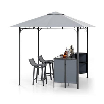245 x 245 cm 3-Piece Patio Bar Set Grill Gazebo with Bar Stools and Table-Grey