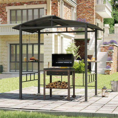 248 x 150 cm Hardtop Grill Gazebo with Vented Roof and Side Shelves-Black