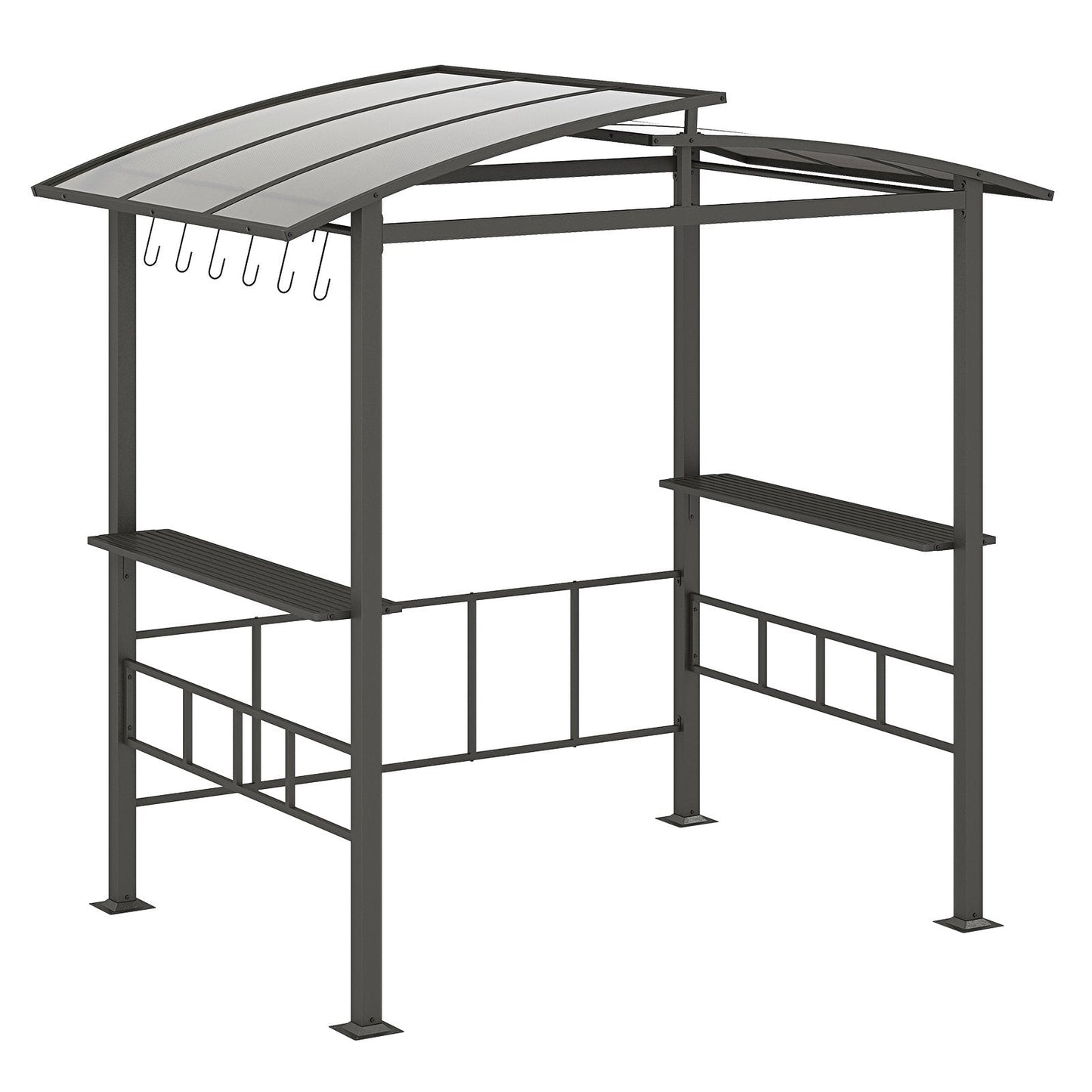 248 x 150 cm Hardtop Grill Gazebo with Vented Roof and Side Shelves-Black