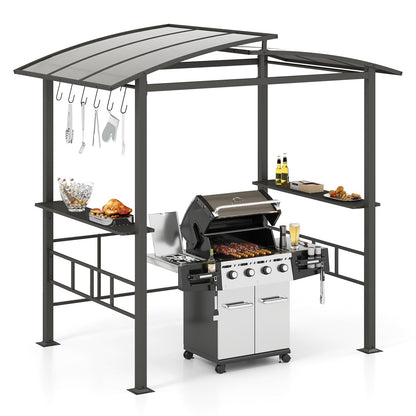 248 x 150 cm Hardtop Grill Gazebo with Vented Roof and Side Shelves-Black