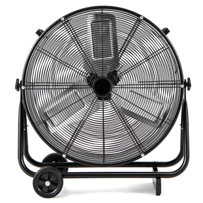 24 Inch Industrial Drum Fan with 360° Adjustable Tilt and 2 Wheels-Black