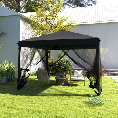 Outsunny 3 x 3√Ç m Pop Up Gazebo, 420D Baldachim ogrodowy z odpinaną siatką boczną, torba transportowa do ogrodu, patio, na zewnątrz, czarny