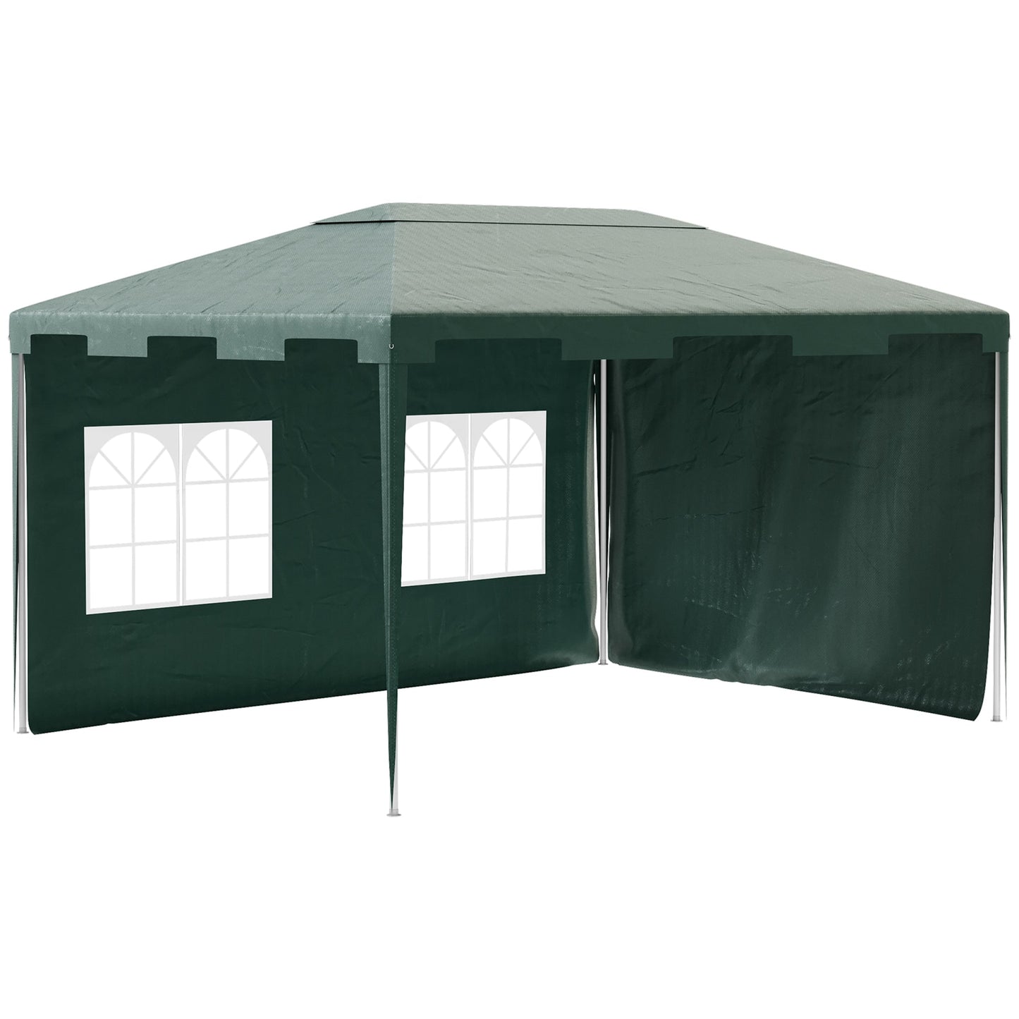 Outsunny 3 x 4 m Garden Gazebo Shelter Marquee Party Tent with 2 Sidewalls for Patio Yard Outdoor, Green