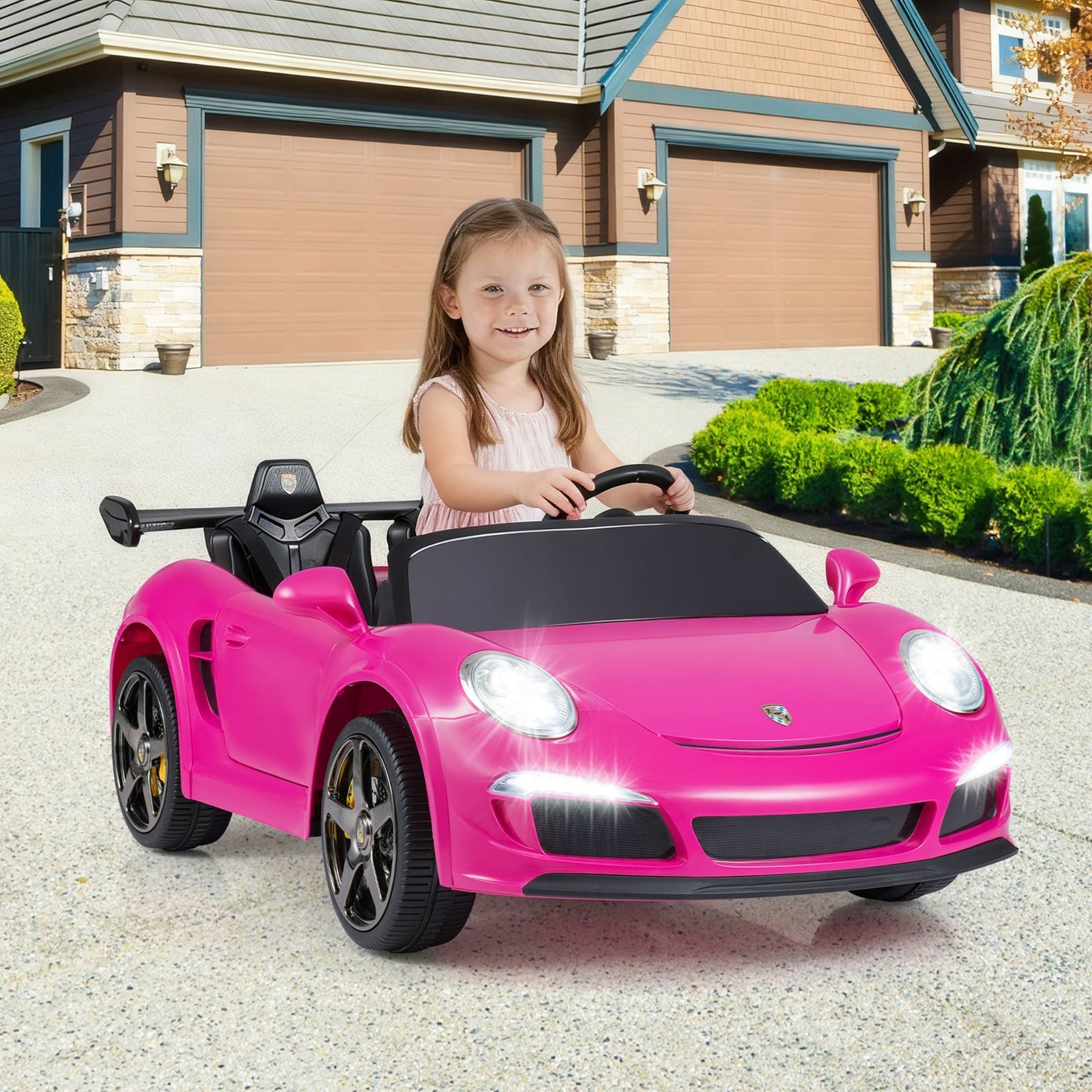 24V Battery Powered Electric Vehicle with Parent Remote Control and LED Lights-Pink