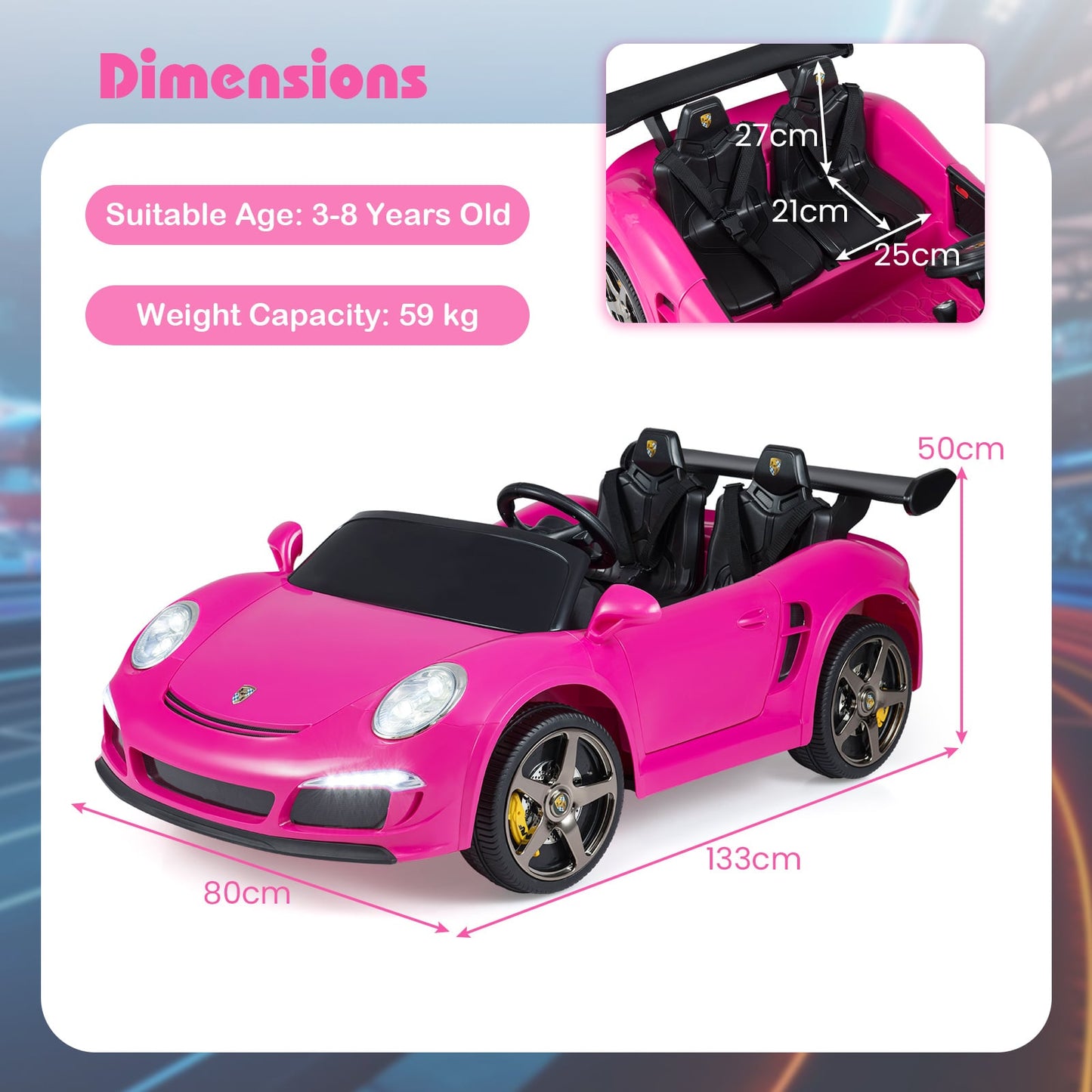 24V Battery Powered Electric Vehicle with Parent Remote Control and LED Lights-Pink