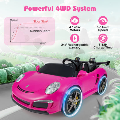 24V Battery Powered Electric Vehicle with Parent Remote Control and LED Lights-Pink