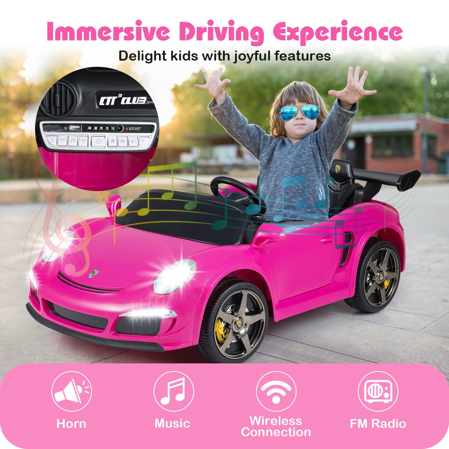 24V Battery Powered Electric Vehicle with Parent Remote Control and LED Lights-Pink