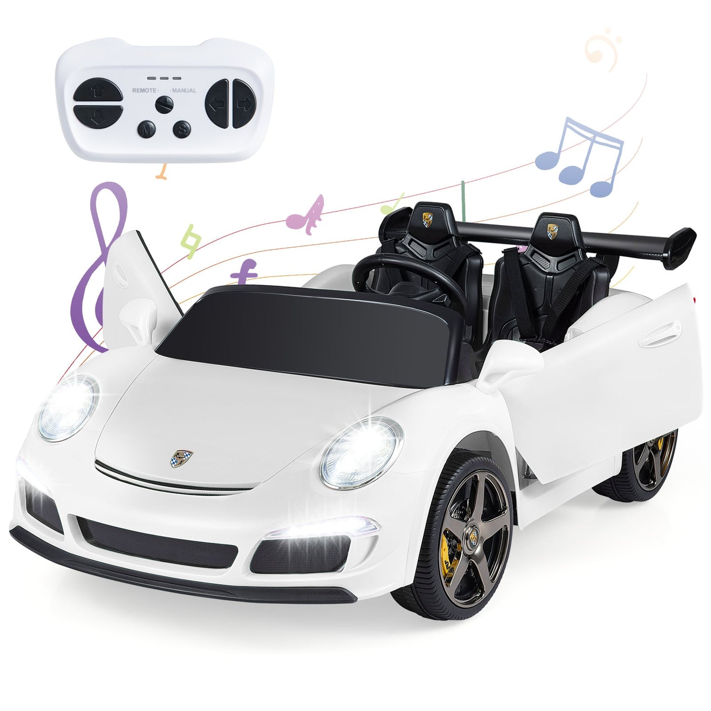 24V Battery Powered Electric Vehicle with Parent Remote Control and LED Lights-White