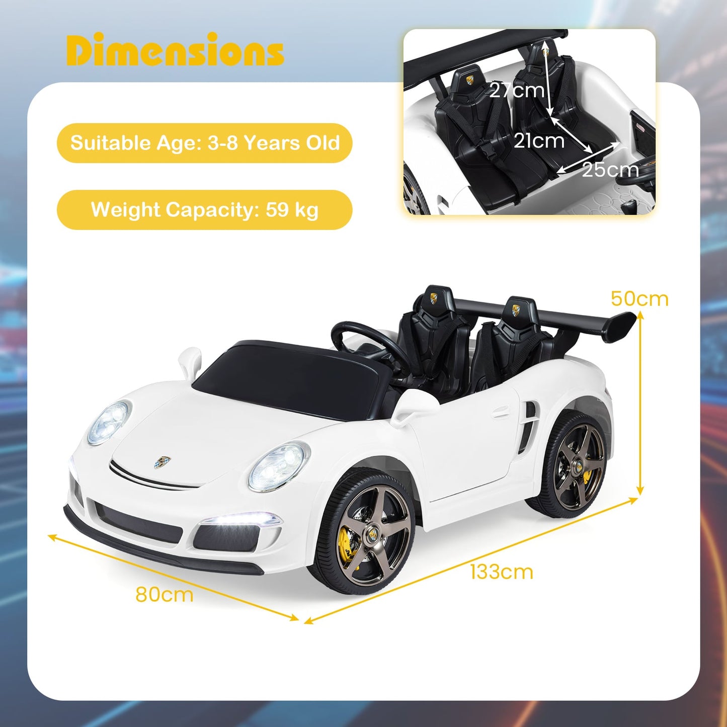 24V Battery Powered Electric Vehicle with Parent Remote Control and LED Lights-White