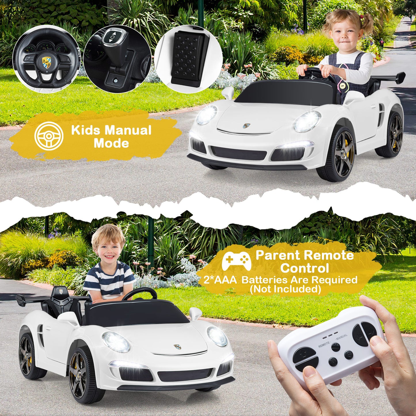 24V Battery Powered Electric Vehicle with Parent Remote Control and LED Lights-White