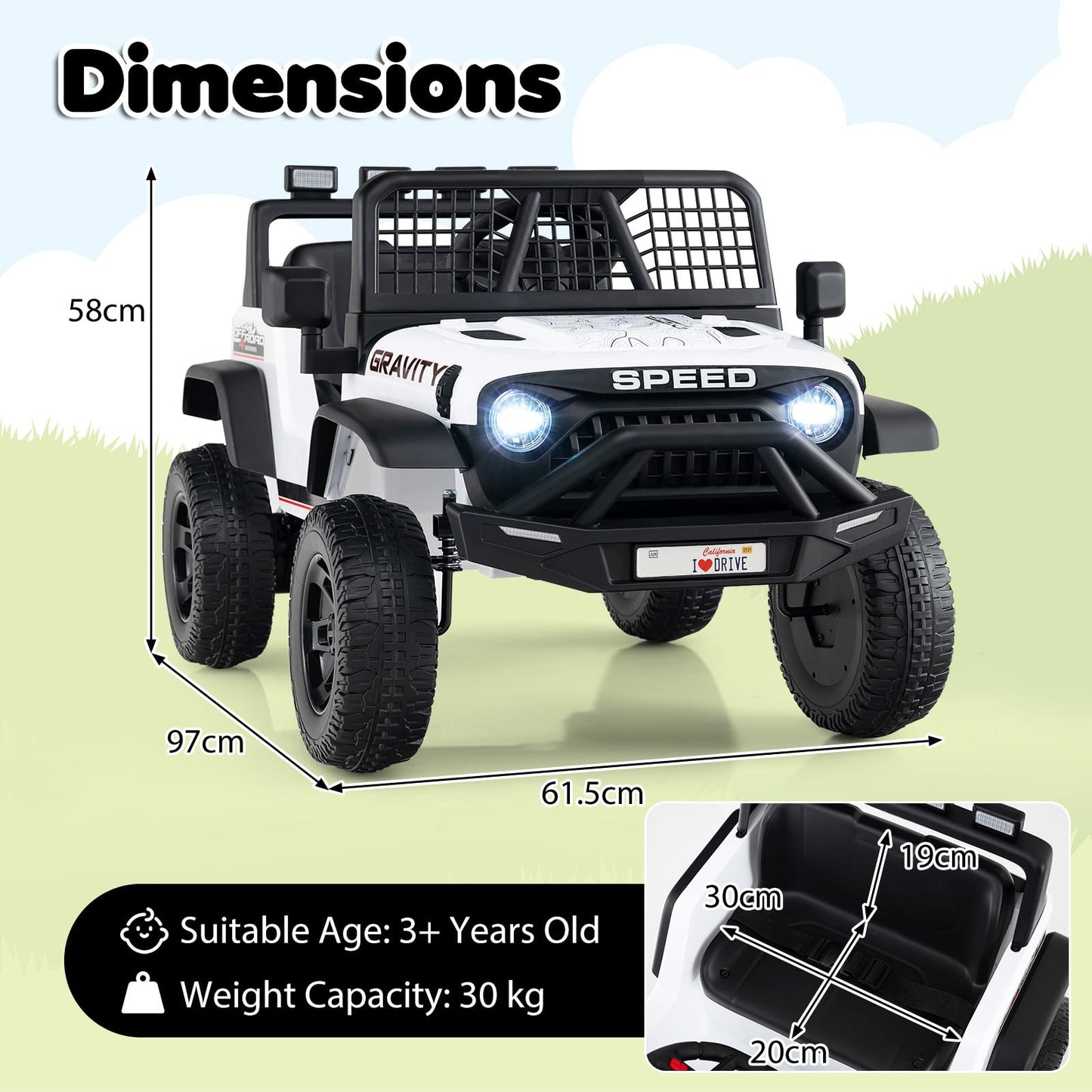24V Battery Powered Ride On Car for Kids with Parent Remote Control-White