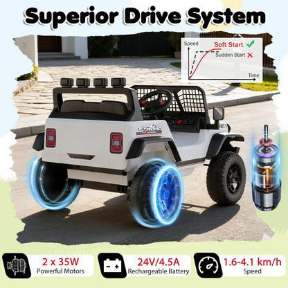 24V Battery Powered Ride On Car for Kids with Parent Remote Control-White