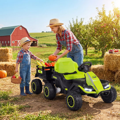 24V Kids Electric Vehicle with Parent Remote and Detachable Trailer for Boys Girls Aged 3+-Green