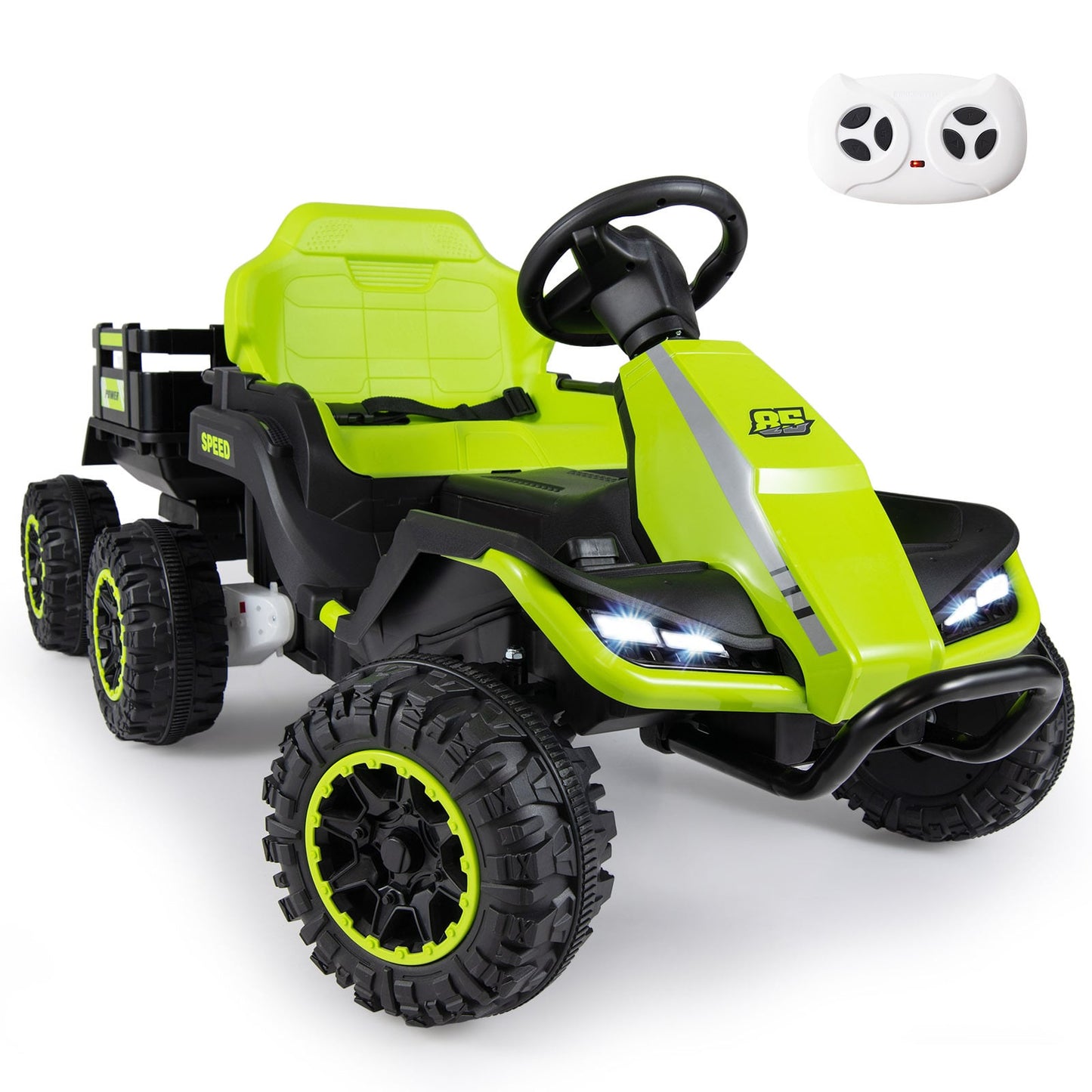 24V Kids Electric Vehicle with Parent Remote and Detachable Trailer for Boys Girls Aged 3+-Green