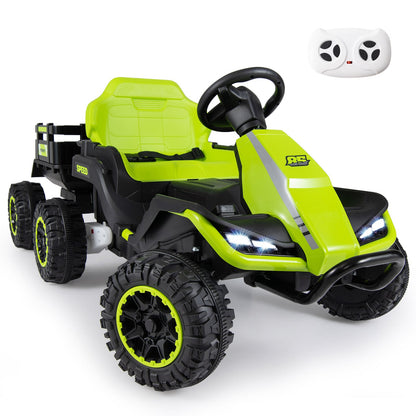 24V Kids Electric Vehicle with Parent Remote and Detachable Trailer for Boys Girls Aged 3+-Green