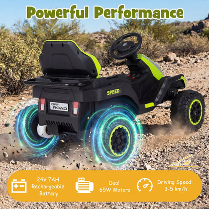 24V Kids Electric Vehicle with Parent Remote and Detachable Trailer for Boys Girls Aged 3+-Green