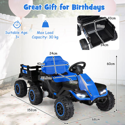 24V Kids Electric Vehicle with Parent Remote and Detachable Trailer for Boys Girls Aged 3+-Navy
