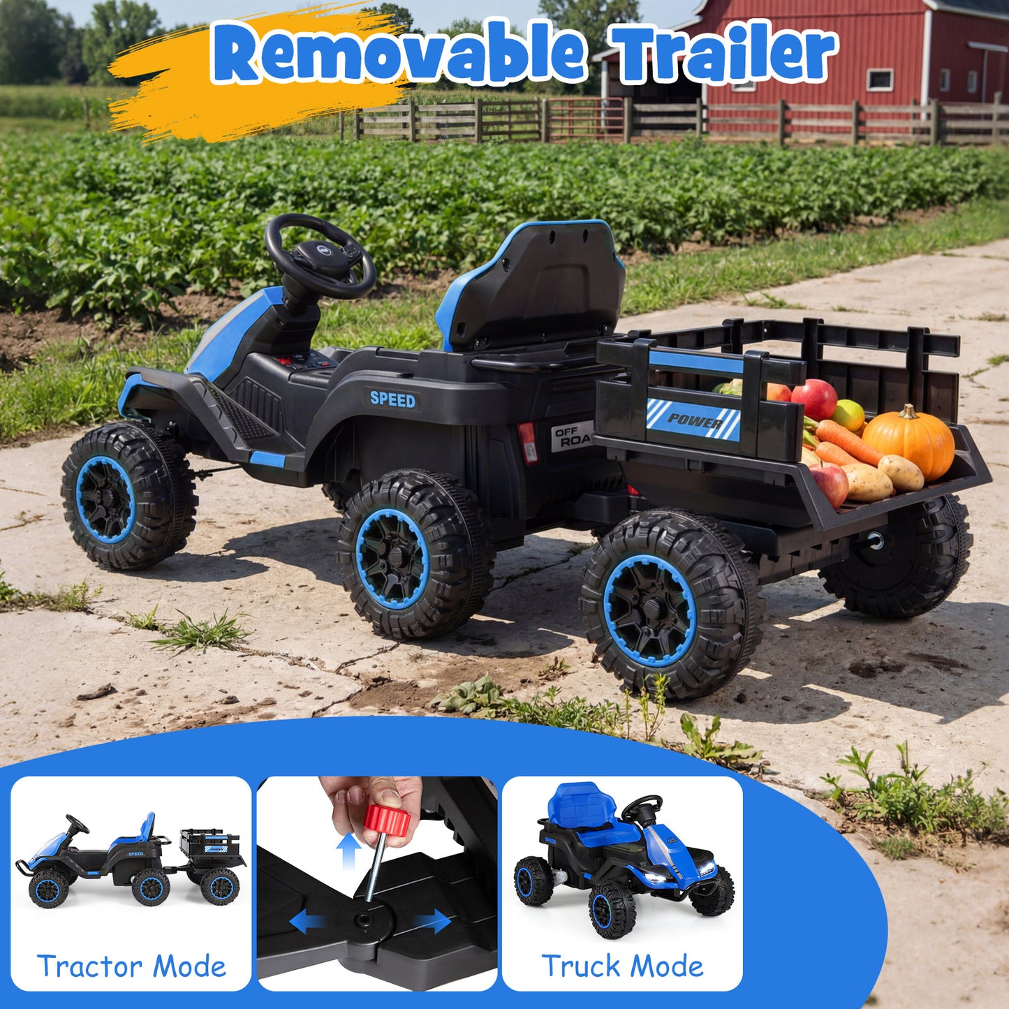 24V Kids Electric Vehicle with Parent Remote and Detachable Trailer for Boys Girls Aged 3+-Navy