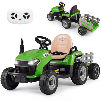 24V Ride on Tractor with Tiltable and Detachable Trailer Battery Powered Electric Tractor-Green