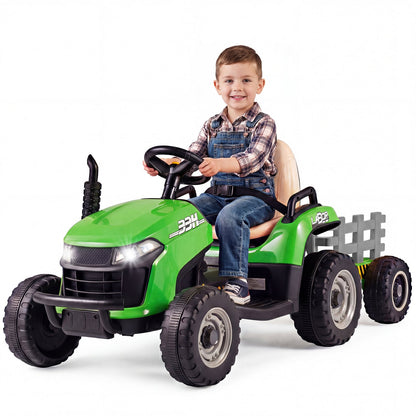 24V Ride on Tractor with Tiltable and Detachable Trailer Battery Powered Electric Tractor-Green