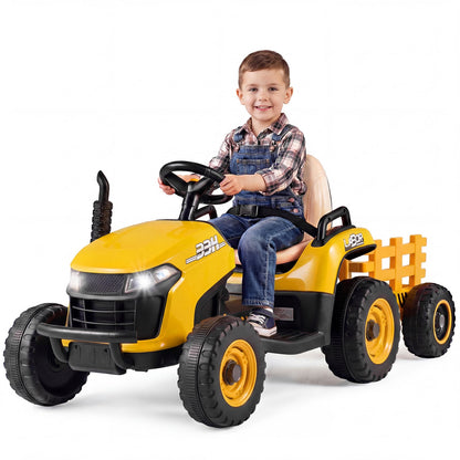 24V Ride on Tractor with Tiltable and Detachable Trailer Battery Powered Electric Tractor-Yellow