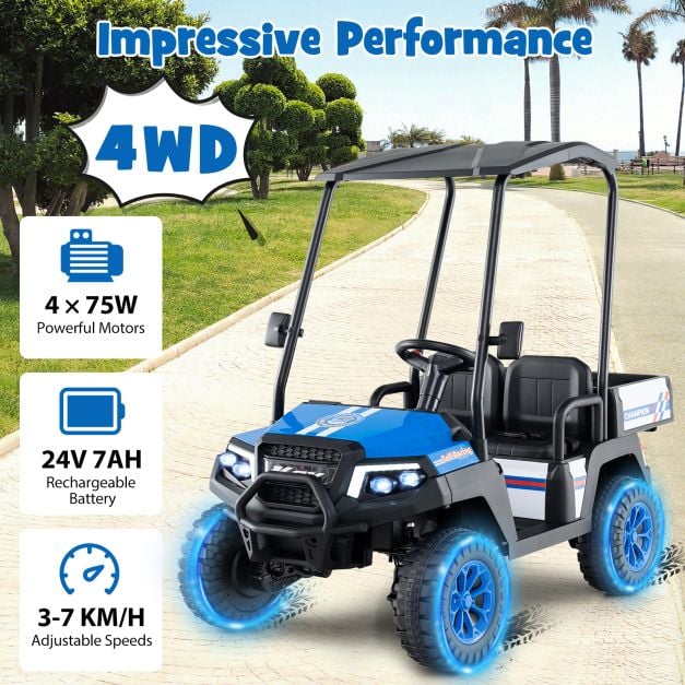 24V Kids Golf Cart 4WD 2 Seater Ride on Car with Dump Bed-Navy