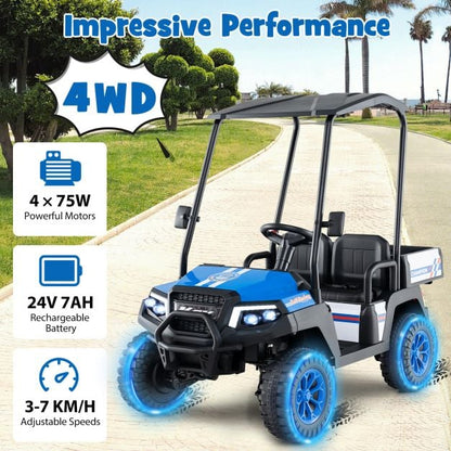 24V Kids Golf Cart 4WD 2 Seater Ride on Car with Dump Bed-Navy