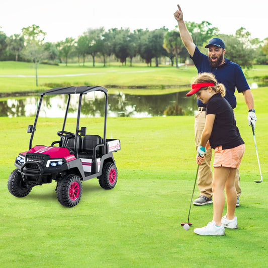 24V Kids Golf Cart 4WD 2 Seater Ride on Car with Dump Bed-Pink