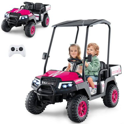 24V Kids Golf Cart 4WD 2 Seater Ride on Car with Dump Bed-Pink