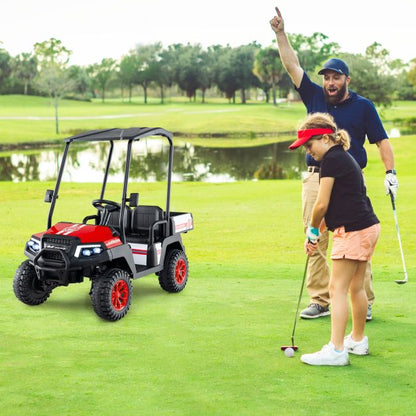 24V Kids Golf Cart 4WD 2 Seater Ride on Car with Dump Bed-Red