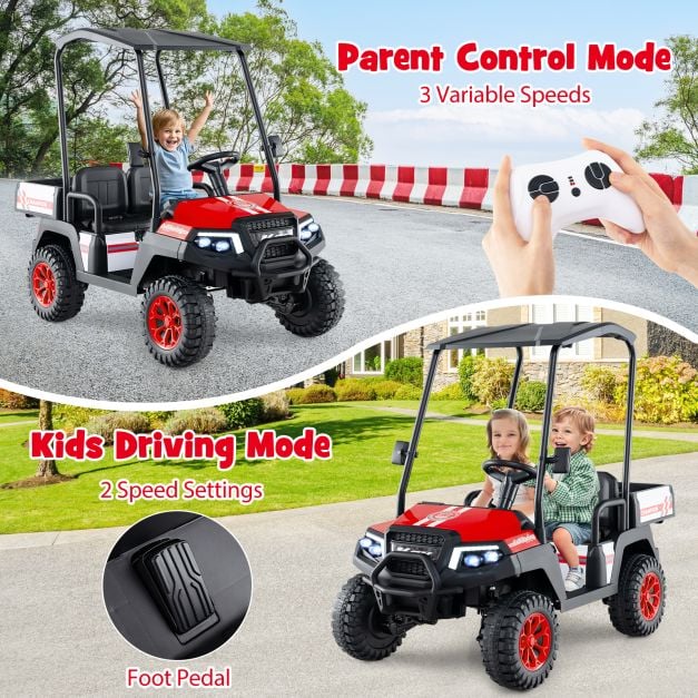 24V Kids Golf Cart 4WD 2 Seater Ride on Car with Dump Bed-Red