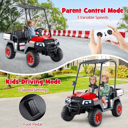 24V Kids Golf Cart 4WD 2 Seater Ride on Car with Dump Bed-Red