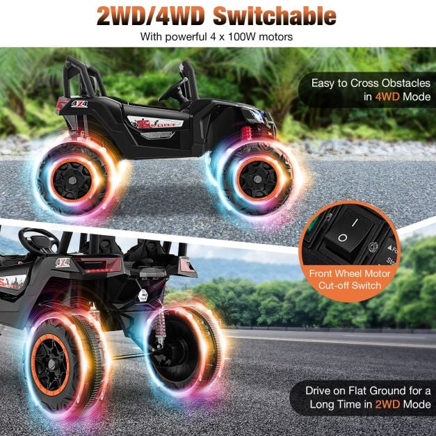 24V Kids Ride on UTV with 4 x 100W Powerful Engin and Remote Control-Black